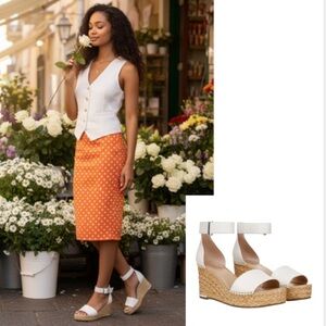 Franco Sarto Clemens Raffia Espadrille
Wedge white leather Sandal RTL 135 NWT